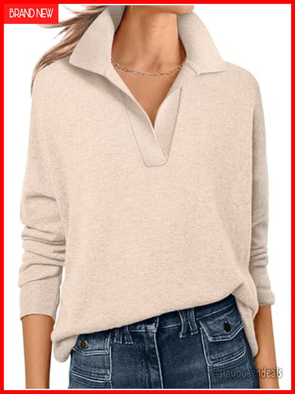 Polo V Neck Lightweight Fall Sweater Long Sleeve Pullover